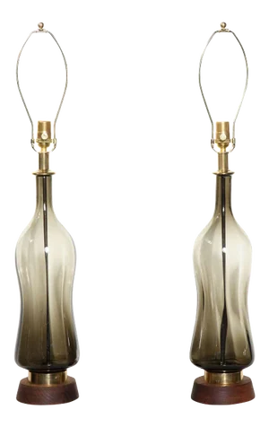 Monumental Blenko Olive Hourglass Glass Table Lamps, 1950s - A Pair