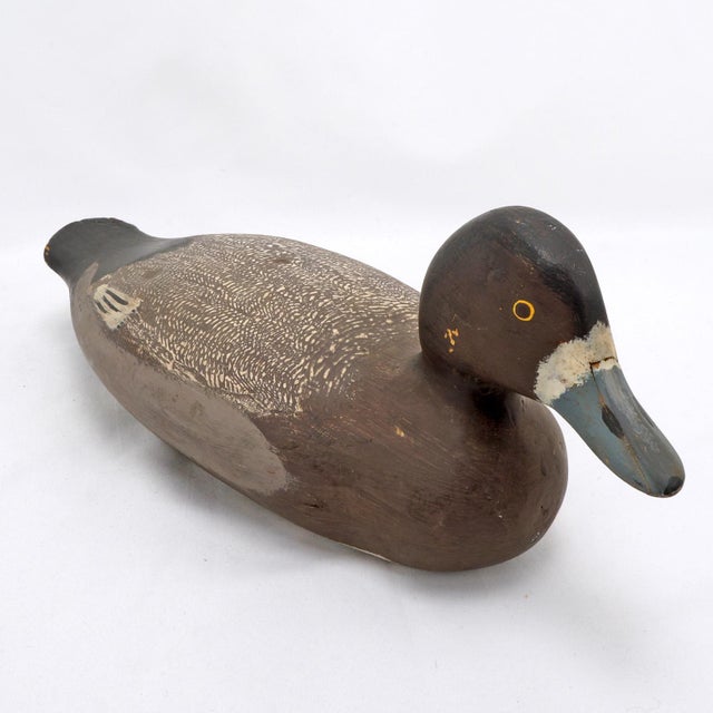 Vintage Handmade Broadbill Hen Duck Decoy Original Paint For Sale - Image 4 of 11