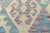 Wood Rustic Beige/Teal Handmade Kilim Upholstered Ottoman For Sale - Image 7 of 8