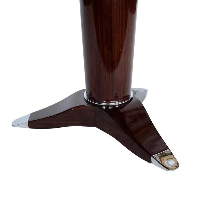 1990s Art Deco Style Round Side Table in Lacquered Mahogany and Chrome, 1990s For Sale - Image 5 of 8