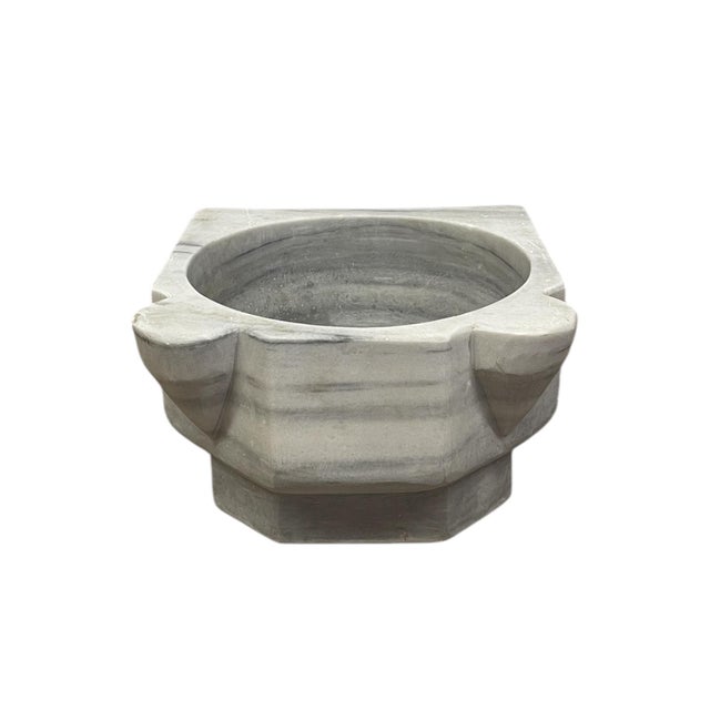 Stone Vintage Rustic Hand-Carved Hexagonal Marble Sink Basin For Sale - Image 7 of 9