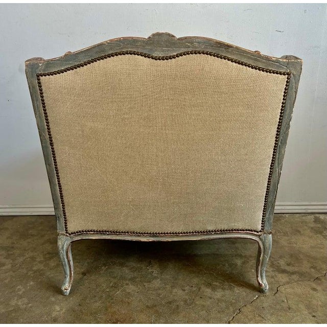 French Louis XV Style Bergeres W/ Belgium Linen Upholstery For Sale - Image 13 of 14