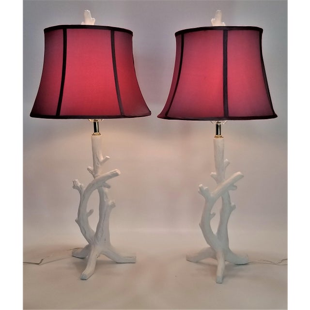Get Wallpaper White Faux Bois Bedside Table Lamps In The Style Of Serge Roche For iPhone