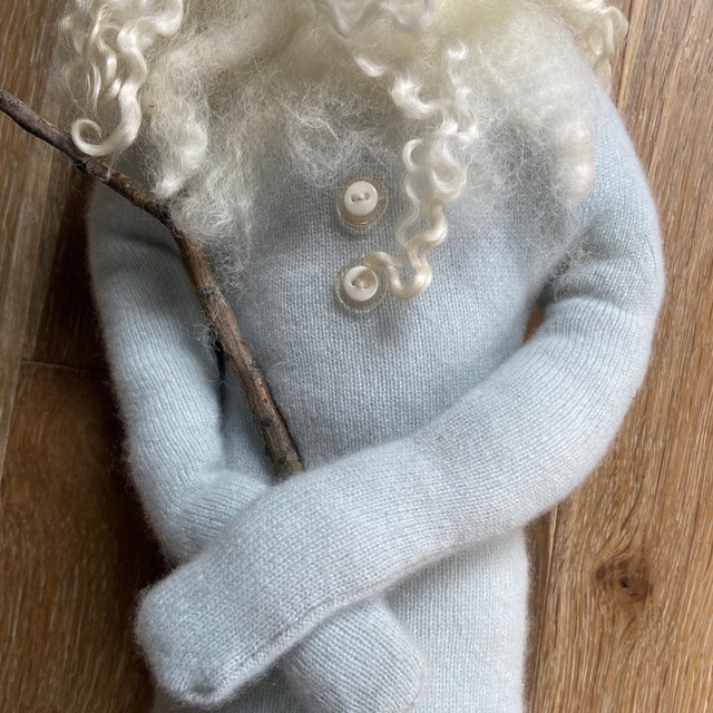 Baby Blue Vintage Folk Art Santa Claus Wall Hanging For Sale - Image 8 of 9