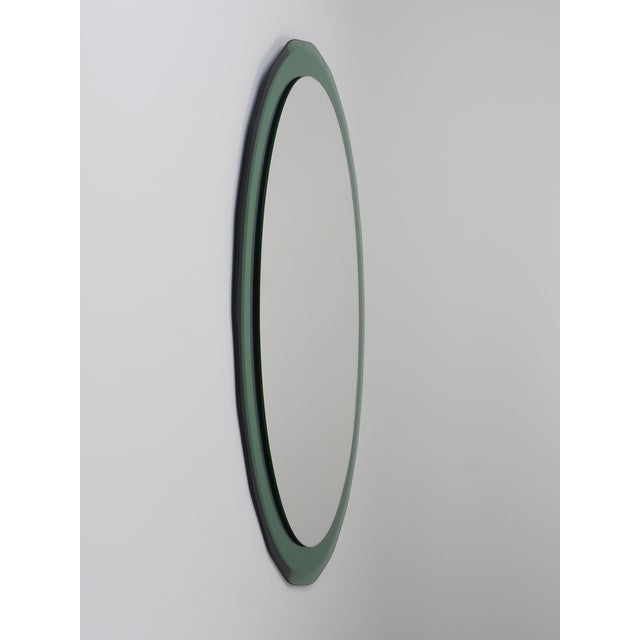Mid-Century Oval Green and Grey Scalloped Wall Mirror from Cristal Arte, Italy, 1960s For Sale - Image 11 of 15