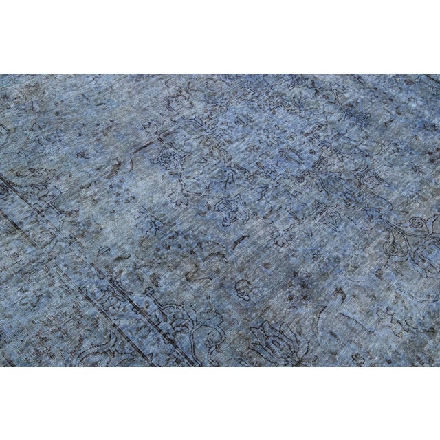 Mid 20th Century Vintage Persian Overdyed Handmade All-Over Blue Wool Rug For Sale - Image 5 of 11