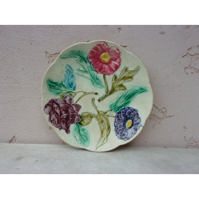 Ceramic C.1900 French Majolica Flowers Plate Orchies For Sale - Image 7 of 7