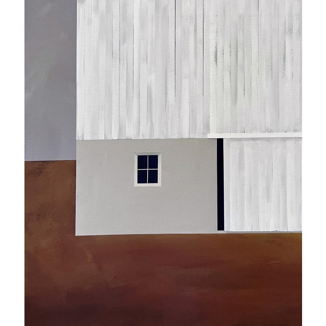 So Many Stories to Tell by Justin Wheatley | Acrylic on Canvas White Barn With Rust Field For Sale - Image 4 of 10