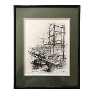 1970's Vintage "Masts and Spars" Lithography by Californian Artist Alec Stern