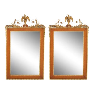 Late 19th Century Burlwood Framed / Top Details Hanging Wall Mirror - a Pair For Sale