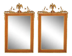 Late 19th Century Burlwood Framed / Top Details Hanging Wall Mirror - a Pair