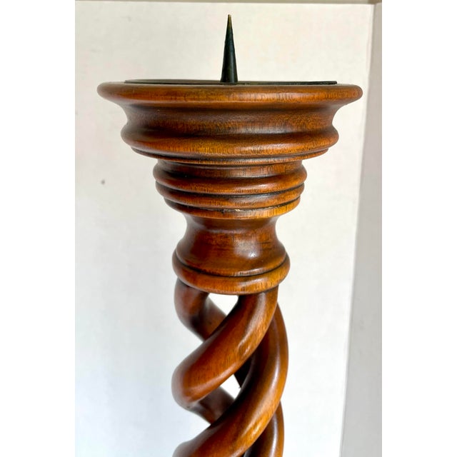 Pair of Theodore Alexander Barley Twist Extra Tall Wood Candlestick Holders For Sale In Los Angeles - Image 6 of 9