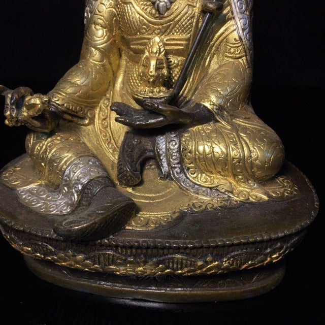 Late 20th Century Gilt Bronze Padmasambhava Statue, Tibetan Buddhist Figure, 900g For Sale - Image 9 of 9