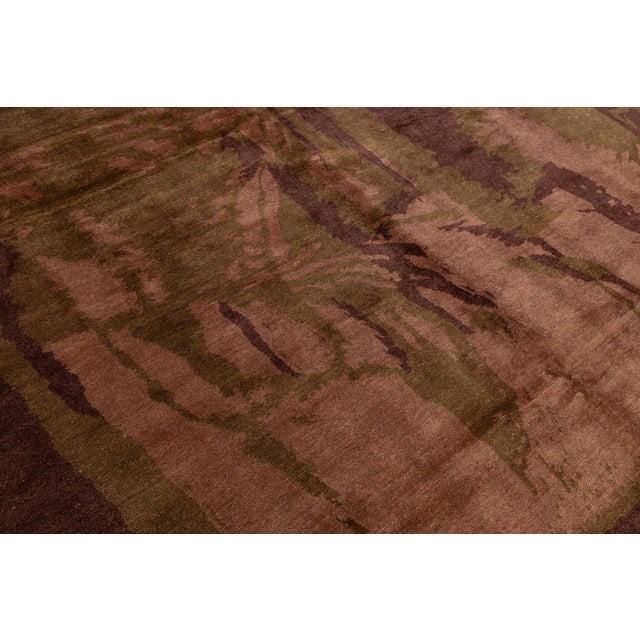 Abstract Figurative Modern Tibetan Rug in Wool and Silk, Earth Tones For Sale - Image 9 of 10