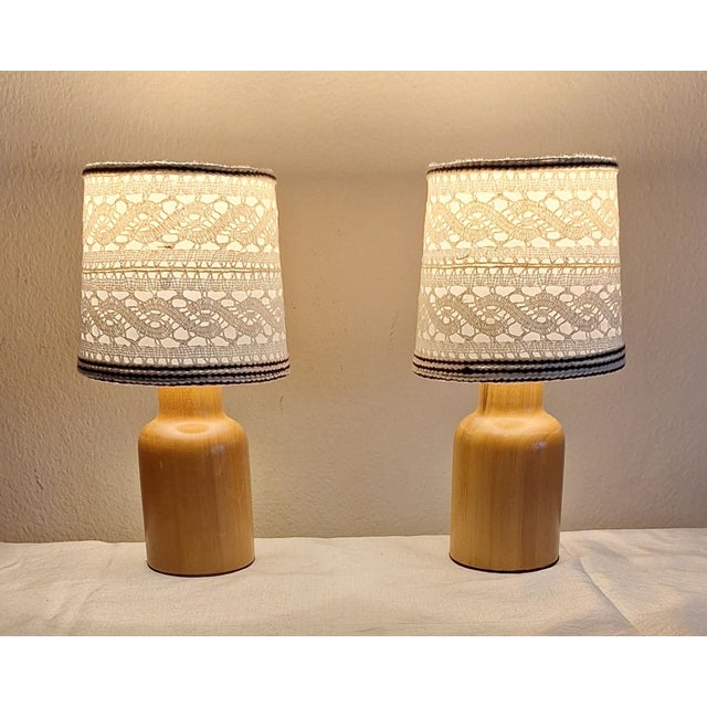 Vintage Bedside Lamps with Yellow-Brown Yew Wood Base and Fabric Shade from Lamplove, 1980s, Set of 2 For Sale - Image 10 of 10