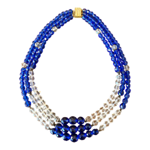 Art Deco Crystal Multi Strand Faceted Crystal Beaded Necklace
