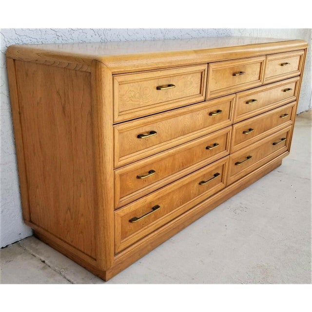 Thomasville Campaign Style Olive Burl Dresser with Brass Drawer Pulls