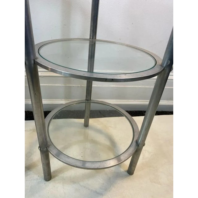 Metal 1930s Machine Age Art Deco Aluminum Triple Tier Tables - A Pair For Sale - Image 7 of 10
