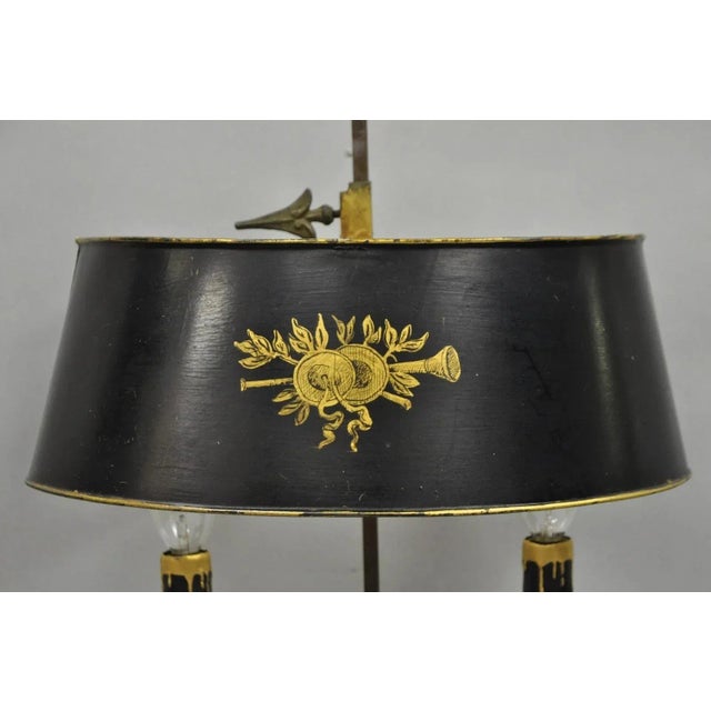 Traditional Antique French Empire Black & Gold Tole Metal Urn Bouillotte Table Lamp W Shade For Sale - Image 3 of 12