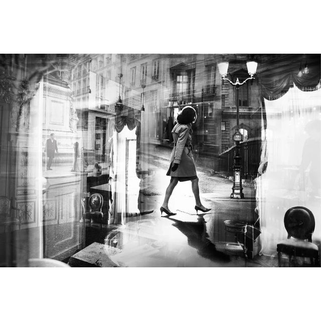 "Crossing Paris" Contemporary Black and White Figurative Photograph, Framed For Sale