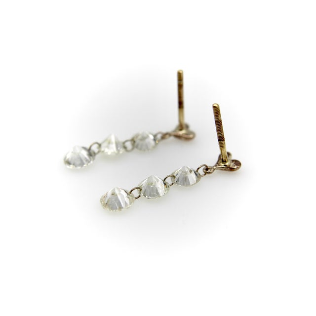 1990s 14k Gold Floating Diamond Dangle Earrings, A Pair For Sale - Image 4 of 9