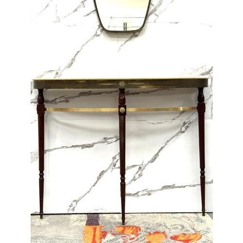 Mid-Century Modernist Console Table with Mirror in Brass, 1950s, Set of 2 For Sale - Image 4 of 11