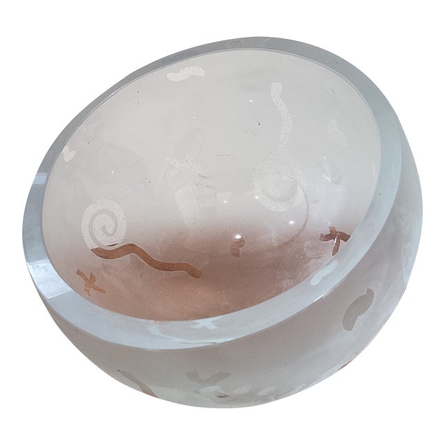 Vintage Frosted Modern Robert McCandless Etched Art Glass Bowl For Sale