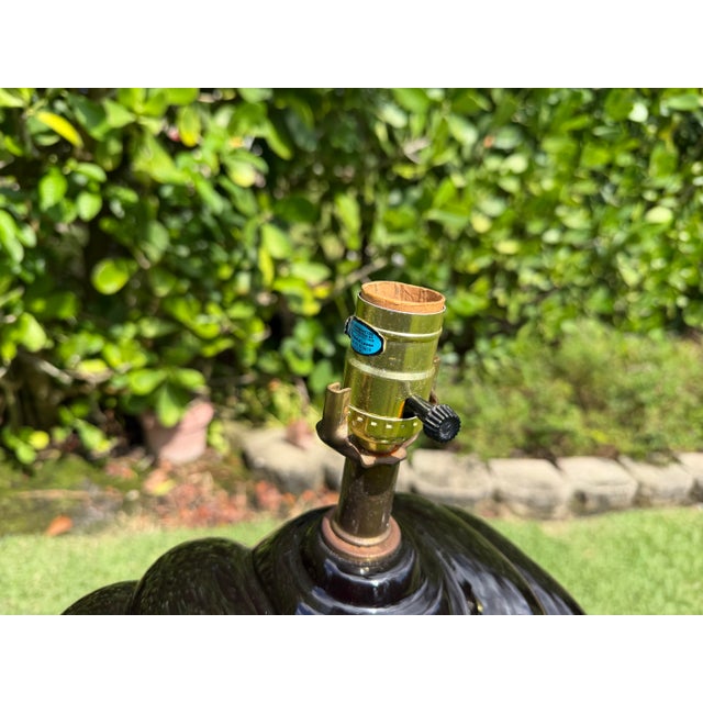 Vintage Sculptural Postmodern Black Ceramic Table Lamps, Pair For Sale - Image 9 of 9