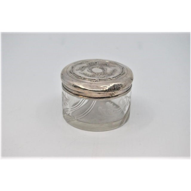 Acid-Etched Glass Bottle with Silver Lid and Floral Reliefs For Sale - Image 5 of 8