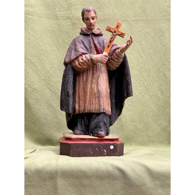 Baroque Artist, Saint Aloysius Gonzaga Polychrome Sculpture, 17th Century, Wood For Sale - Image 11 of 12