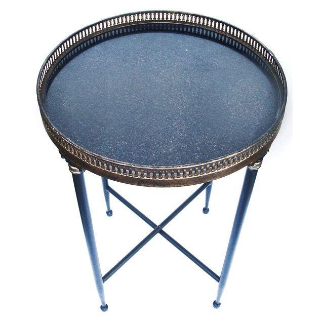 Granite Top Campaign Style Round Side Table Chairish