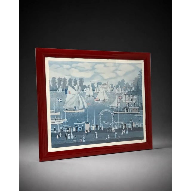 Michel Delacroix 1991 Framed Sailboat Harbor Print For Sale - Image 4 of 5