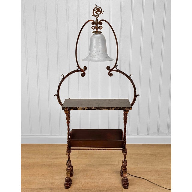 Antique Victorian Black Marble Top Library Lamp Table by Oscar Bach, c.1930's - Pairs Nicely with Many Traditional &...