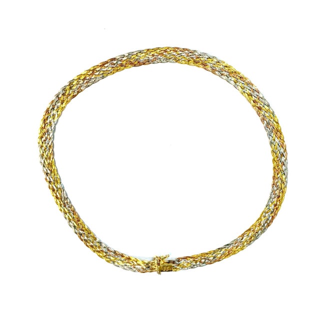 14k Yellow, White, and Rose Gold Woven Necklace Vintage For Sale - Image 4 of 11