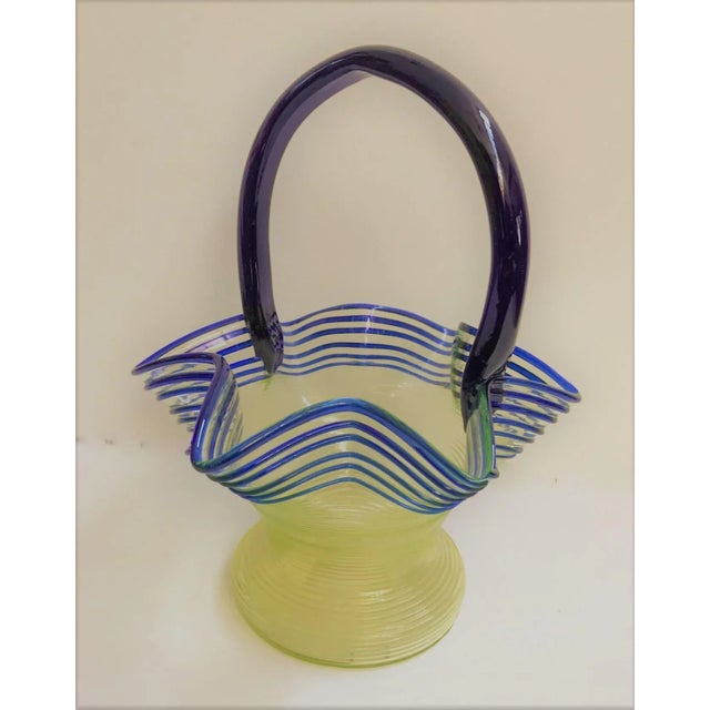 Mid 20th Century Mid 20th Century Murano Hand Blown Free Form Handkerchief Glass Vase With Overhead Handle For Sale - Image 5 of 12
