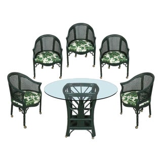 Bielecky Brothers Style Rattan Dining Table and Chairs Set For Sale