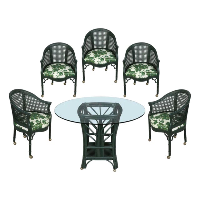 Bielecky Brothers Style Rattan Dining Table and Chairs Set For Sale