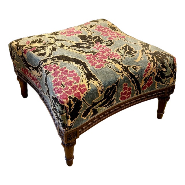 French 19th C Louis XVI Tapestry Footstool or Ottoman For Sale