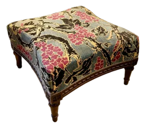 French 19th C Louis XVI Tapestry Footstool or Ottoman