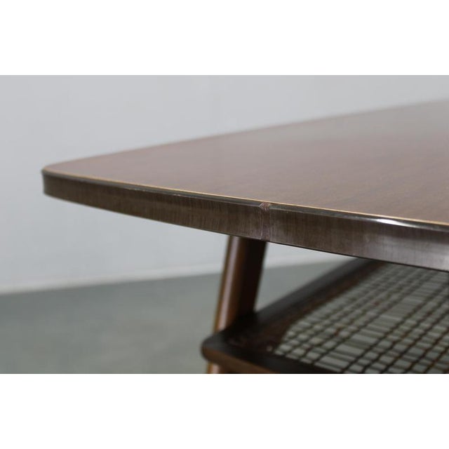 Brown Mid-Century German Coffee Table with Rattan Shelf and Brass Legs, 1960s For Sale - Image 8 of 14