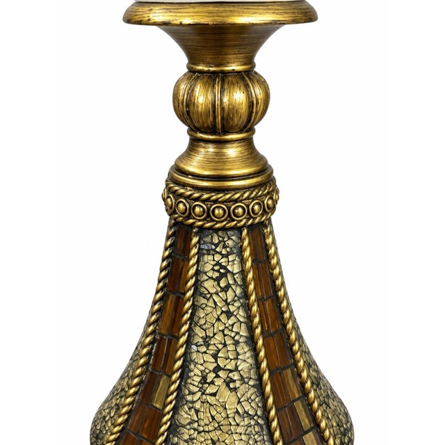 Late 20th Century Vintage Tuscan Gold Mosaic Pillar Candle Holder With Ornate Details For Sale - Image 5 of 5