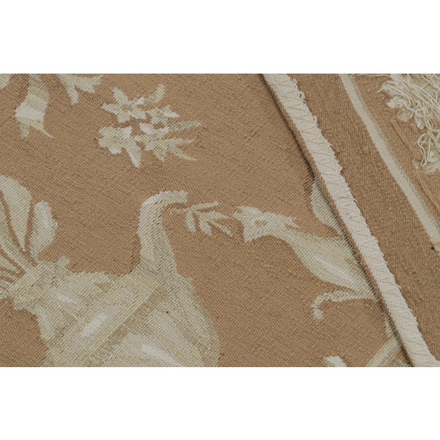 Textile Rug & Kilim’s Aubusson Style Flatweave Rug in Brown With Beige Floral Patterns For Sale - Image 7 of 7