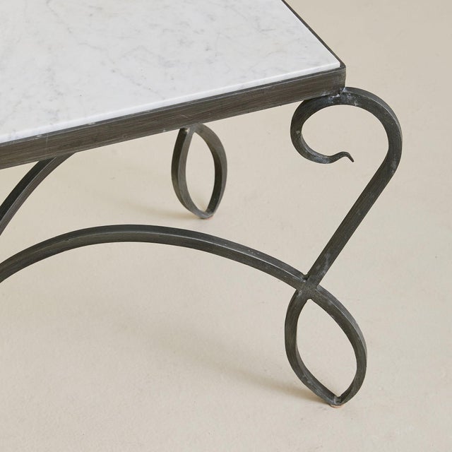 Mid 20th Century French Iron + White Marble Coffee Table, 1940s For Sale - Image 5 of 8