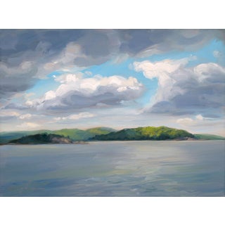 Presque Isle (Day 81) June 2, 2022 by Primary Hughes | Oil on masonite Landscape with clouds and water For Sale