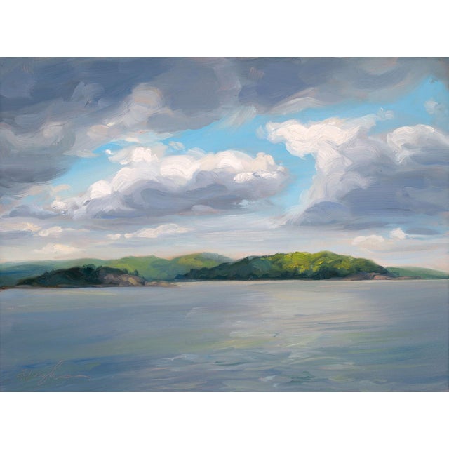 Presque Isle (Day 81) June 2, 2022 by Primary Hughes | Oil on masonite Landscape with clouds and water For Sale