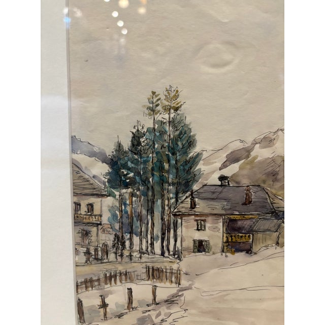 French Vintage French Watercolor Drawing 1942 For Sale - Image 3 of 6