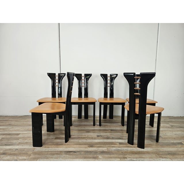 Vintage Chairs in Black Lacquered Wood by Pierre Cardin for Roche Bobois, 1970, Set of 6 For Sale - Image 4 of 18