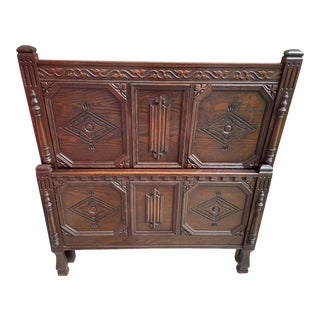 Antique Carved Oak Twin Headboard and Footboard - 2 Pieces For Sale