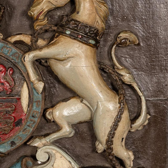 19th Century Victorian Carved Wood & Painted Royal Warrant, 1830s For Sale - Image 10 of 18