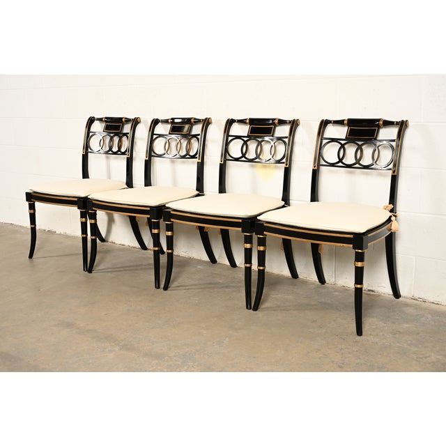 Baker Furniture Historic Charleston Regency Ebonized and Gold Gilt Dining Chairs, Set of Four For Sale - Image 15 of 15